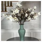 GREEN VASE FLORAL ARRANGEMENT | Vase h. 20-3/4 x dia. 10 in.; approx. overall h. 48 in.