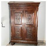 MEXICAN ROSEWOOD CARVED ARMOIRE | Intricately carved armoire / storage cabinet; h. 85 x 60 x 32 in.