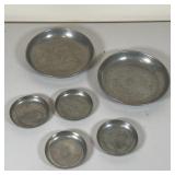 Blockzinn pewter plates (dia. 8 in.) plus four P. Boyd english pewter dishes