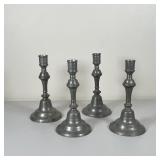 (4pc) EARLY PEWTER CANDLE STICKS | h. 10 inches