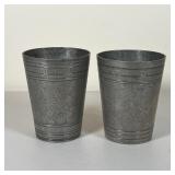 PAIR ENGRAVED PEWTER PLANTERS | engraved detailing; h. 6 inches