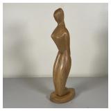 MONKEYPOD WOOD CARVING | Carved wood figure of a woman, marked on the bottom "Monkeypod Wood"; h. 19