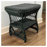 PAINTED WICKER SIDE TABLE | Black painted wicker, with medial shelf; h. 23 x 25 x 17 in.