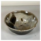  Patterned glaze art pottery bowl, signed on the bottom, possibly "Wainer" and dated 