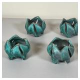 (6pc) ART POTTERY | Leaf-form votive holders hand thrown with green luster glaze; 3 x dia. 4 1/4 eac