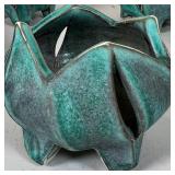 (6pc) ART POTTERY | Leaf-form votive holders hand thrown with green luster glaze; 3 x dia. 4 1/4 eac