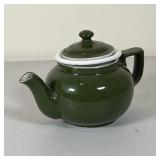 GREEN CERAMIC TEA POT | With ladle strainer; h. 5.5 in.