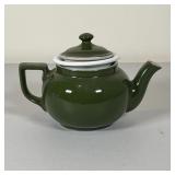 GREEN CERAMIC TEA POT | With ladle strainer; h. 5.5 in.
