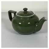 GREEN CERAMIC TEA POT | With ladle strainer; h. 5.5 in.