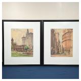 PAIR FRAMED PRINTS | Showing city architectural scenes, one signed "MARC" in the print, both nicely 