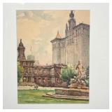 city architectural scenes, one signed "MARC" in the print, both nicely matted and in matching frames