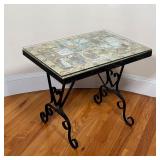 TILE TOP SIDE TABLE | Exceptional fairy tale themed tile top side table with glass surface, tiles de