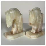 PAIR ALABASTER BOOKENDS | Pair of vintage carved alabaster horse head bookends; h. 5-1/2 in.