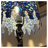 BLUE TIFFANY STYLE LAMP | Beautiful blue stained glass shade shaped like a willow tree, with a statu
