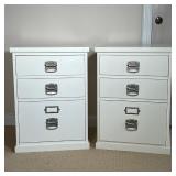 PAIR WOOD FILE CABINET STYLE DRAWERS | Pottery Barn side tables in the style of filing cabinets, wit