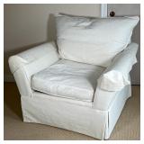 RESTORATION HARDWARE ARMCHAIR | Comfy lounge chair with cream colored canvas upholstery and removabl