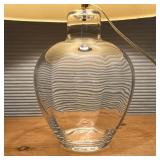 Clear blown glass table lamp with fabric shade, signed on the bottom, tested and works; overall h. 2