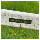 patio lounge chairs with green woven mesh seats on a white metal block frame, adjustable; h. 32 x 26