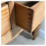 console / side table with three drawers over a sculpted apron, all over four turned legs; h. 31 x 52