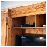 MEDIA CONSOLE CABINET | Natural finish, solid wood, two doors opening for TV storage over drawers an