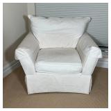 RESTORATION HARDWARE ARMCHAIR | Lounge chair with cream colored canvas upholstery; 33 x 37-1/2 x 41 