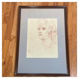 FRAMED PORTRAIT SKETCH | Pastel sketch of a person, framed behind glass; Overall 29 x 20-1/2 in., Si