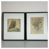 PAIR LEONARDO DAVINCI PRINTS | Louvre museum reproductions, in matching frames with Louvre labels on