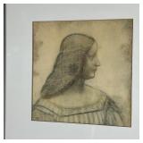 Louvre museum reproductions, in matching frames with Louvre labels on verso, two portraits including