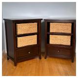 PAIR SIDE TABLES | Made in Italy by Buying & Design; Solid dark wood finish, two tiered shelves over