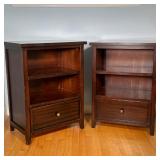 Italy by Buying & Design; Solid dark wood finish, two tiered shelves over single drawer; h. 32 x 24 