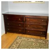 ETHAN ALLEN CHEST of DRAWERS | Dark wood finish long dresser with six wide drawers; h. 35-1/2 x 72 x