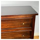 ETHAN ALLEN CHEST of DRAWERS | Dark wood finish long dresser with six wide drawers; h. 35-1/2 x 72 x