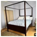 ETHAN ALLEN CANOPY BED | Contemporary queen-size canopy bed frame with a dark wood finish; h. 82-1/4