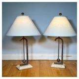 (2pc) CONTEMPORARY TABLE LAMPS | Marble base, tested and works; h. 31 in.