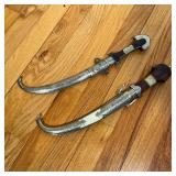 (2pc) MOROCCAN TRIBAL DAGGERS | Wood handles and brass and silver inlays, each with a sheath, one fu