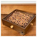 VINTAGE MARBLE MAZE  | Vintage wood marble maze; h. 4 x 13 x 11-1/2 in.