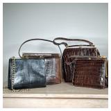 4pc) VINTAGE REPTILE SKIN PURSES | One Black chain shoulder bag by Lesco (7-1/2 x 6-1/2 in.), Brown 