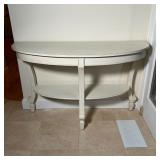 DEMILUNE HALL TABLE | By Stanley Furniture, white painted wood with one lower shelf; h. 31-1/2 x 51 