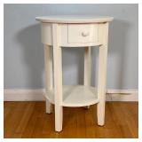 POTTERY BARN SIDE TABLE | Pottery Barn "Julia" round bedside table, having a single drawer and one l