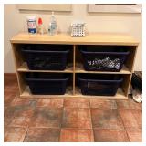 IKEA STORAGE BENCH | Ikea "Lack" bookcase in a natural color wood finish with 4 large cubby shelves;