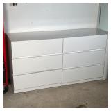 NEW WAVE CHEST of DRAWERS | White lacquer veneer 6 drawer long dresser; h. 30 x 61 x 20 in.