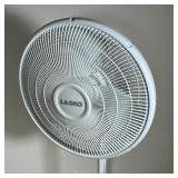 LASKO STAND FAN | White 18 in. Lasko oscillating stand fan, adjustable height; tested and works!