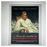 WWII NURSE VOLUNTEER POSTER | "Serve Those Who Served" World War II poster by Douglass, copyright 19