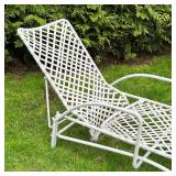 Brown Jordan "Lido" outdoor patio chaise lounges with white frames and white vinyl strapping, with a