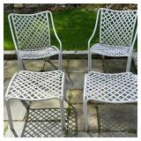 Brown Jordan "Tamami" outdoor patio side chairs with two matching foot rests, having white frames wi