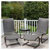 (5pc) PAIR WOVEN LOUNGE CHAIRS | Weatherproof woven outdoor patio lounge chairs with matching foot r