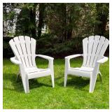 PAIR ADIRONDACK CHAIRS | White all weather stackable Adirondack patio armchairs; 30 x 30 x 34 in.