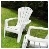 PAIR ADIRONDACK CHAIRS | White all weather stackable Adirondack patio armchairs; 30 x 30 x 34 in.