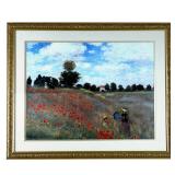 AFTER CLAUDE MONET | Reproduction print of an impressionist landscape with figures, in a gold frame;