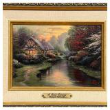 THOMAS KINKADE CANVAS PRINT | "A Quiet Evening" accented giclee print on canvas, nicely framed with 